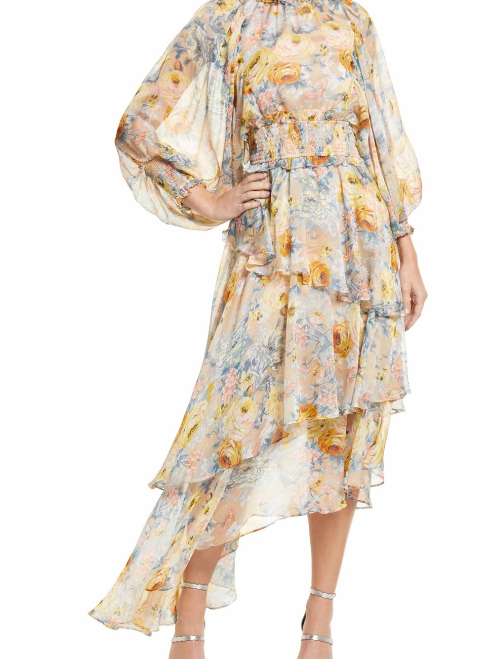 Elliatt Chiffon Midi Dress - Yellow & Blue